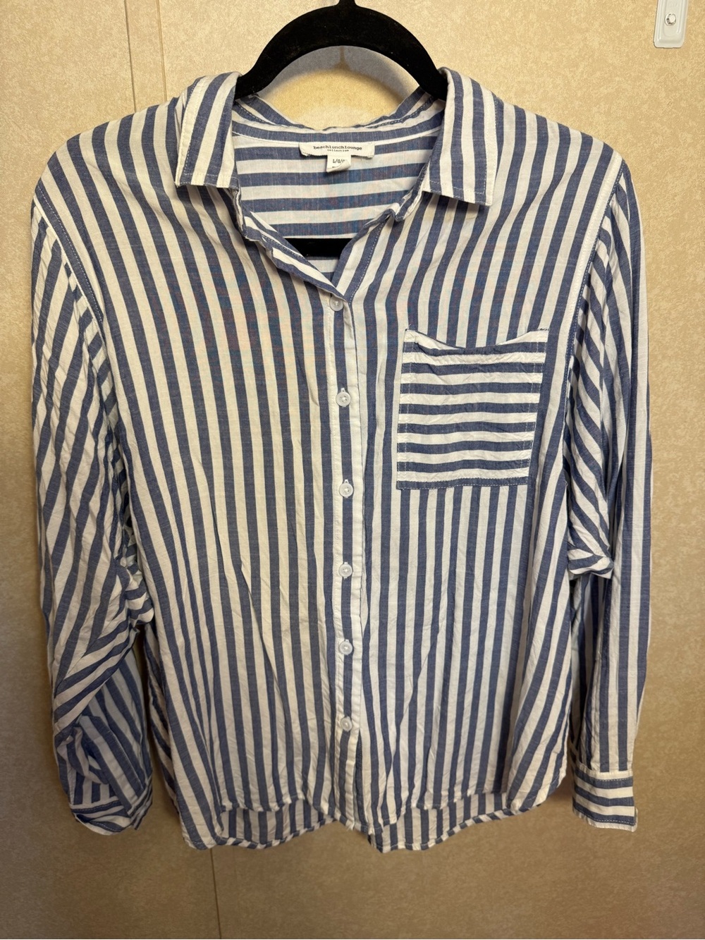 Beachlunchlounge Womens Button Down Shirt Size Large Blue And White Stripes